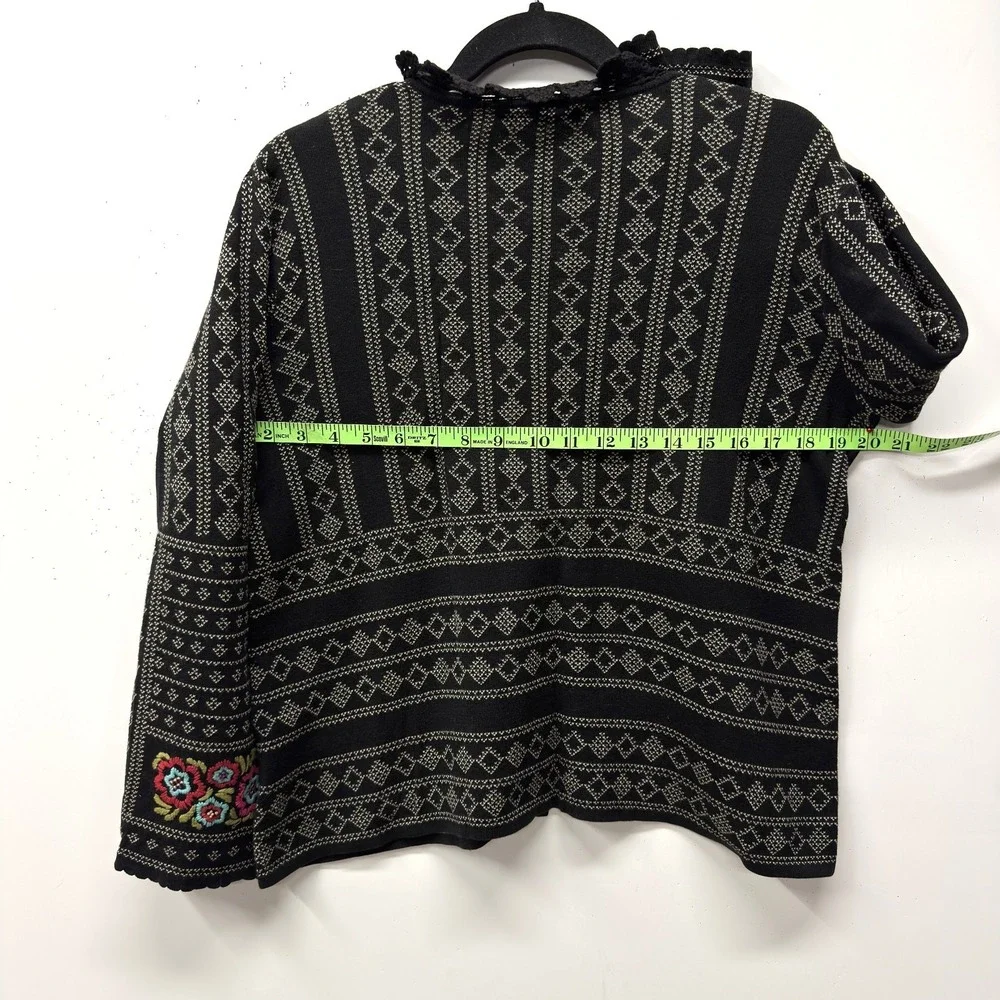 Gudrun Sjoden Cotton Cardigan, Size M, Black, Cream Multicolor Floral Embroidery - Picture 5 of 12